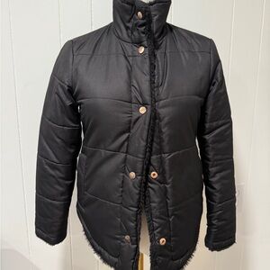 Rothschild Girls Reversible Black Puffer Coat with Gold Accents